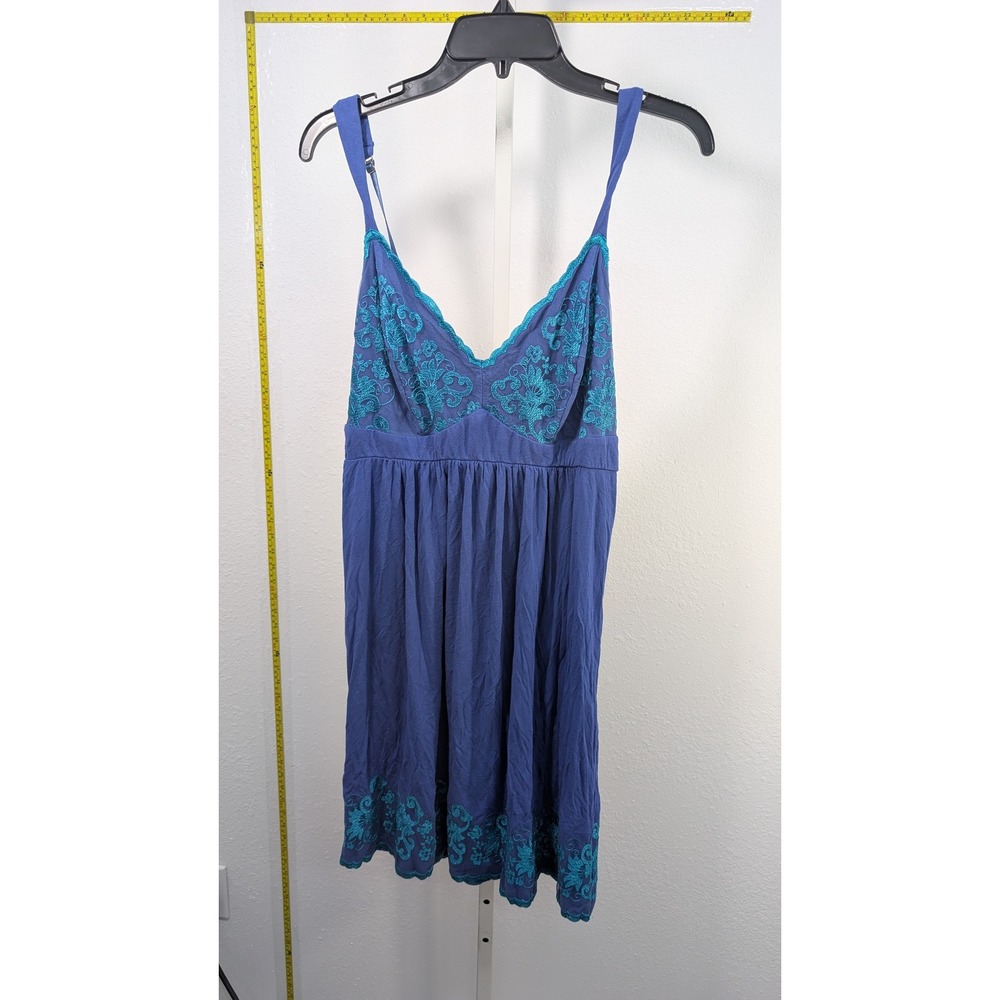 Soma Intimates Blue Teal Floral Embroidered Chemise Nightgown Large Sleep Dress